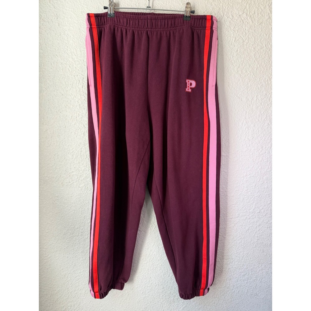 Victoria's Secret PINK Maroon Jogger Sweatpants Pink Red Side Stripe Large